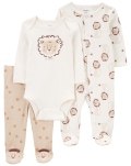 CARTER'S Set 3dielny overal, body dl. rukáv, polodupačky Ivory Lion chlapec 3m/ veľ. 62