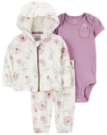 CARTER'S Set 3dielny mikina, tepláky, body kr. rukáv Purple Floral dievča MFL 3m/ veľ. 62