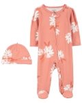 CARTER'S Set 2dielny overal, čiapka Pink Floral dievča MFL NB/ veľ. 56