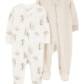 CARTER'S Overal na zips Sleep&Play Khaki Palm Tree/Stripe neutrál 2ks NB/ veľ. 56