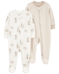 CARTER'S Overal na zips Sleep&Play Khaki Palm Tree/Stripe neutrál 2ks 9m/ veľ. 74