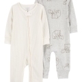 CARTER'S Overal Gray Elephant + Ivory Stripe neutrál MFL 2ks NB/ veľ. 56