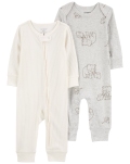 CARTER'S Overal Gray Elephant + Ivory Stripe neutrál MFL 2ks NB/ veľ. 56