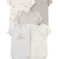 CARTER'S Body krátky rukáv Gray/Cream Elephant neutrál 5ks 6m/ veľ. 68