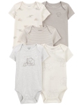 CARTER'S Body krátky rukáv Gray/Cream Elephant neutrál 5ks 6m/ veľ. 68