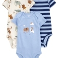 CARTER'S Body krátky rukáv Blue Animals chlapec 3ks 9m/ veľ. 74