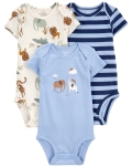 CARTER'S Body krátky rukáv Blue Animals chlapec 3ks 3m/ veľ. 62